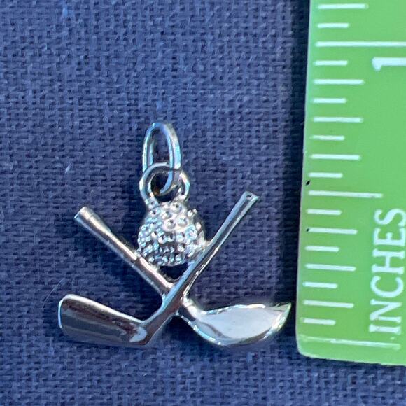 Sterling Silver GOLF Clubs Ball Charm Pendant - Picture 2 of 3